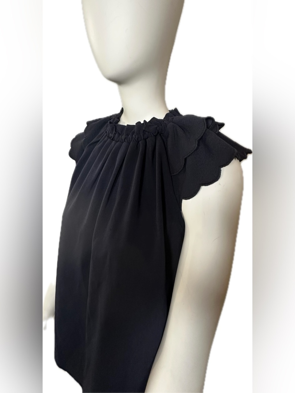 Ann Taylor Navy Scallop-Trim Flutter Sleeve Camisole Top; NWT, Sz. XS